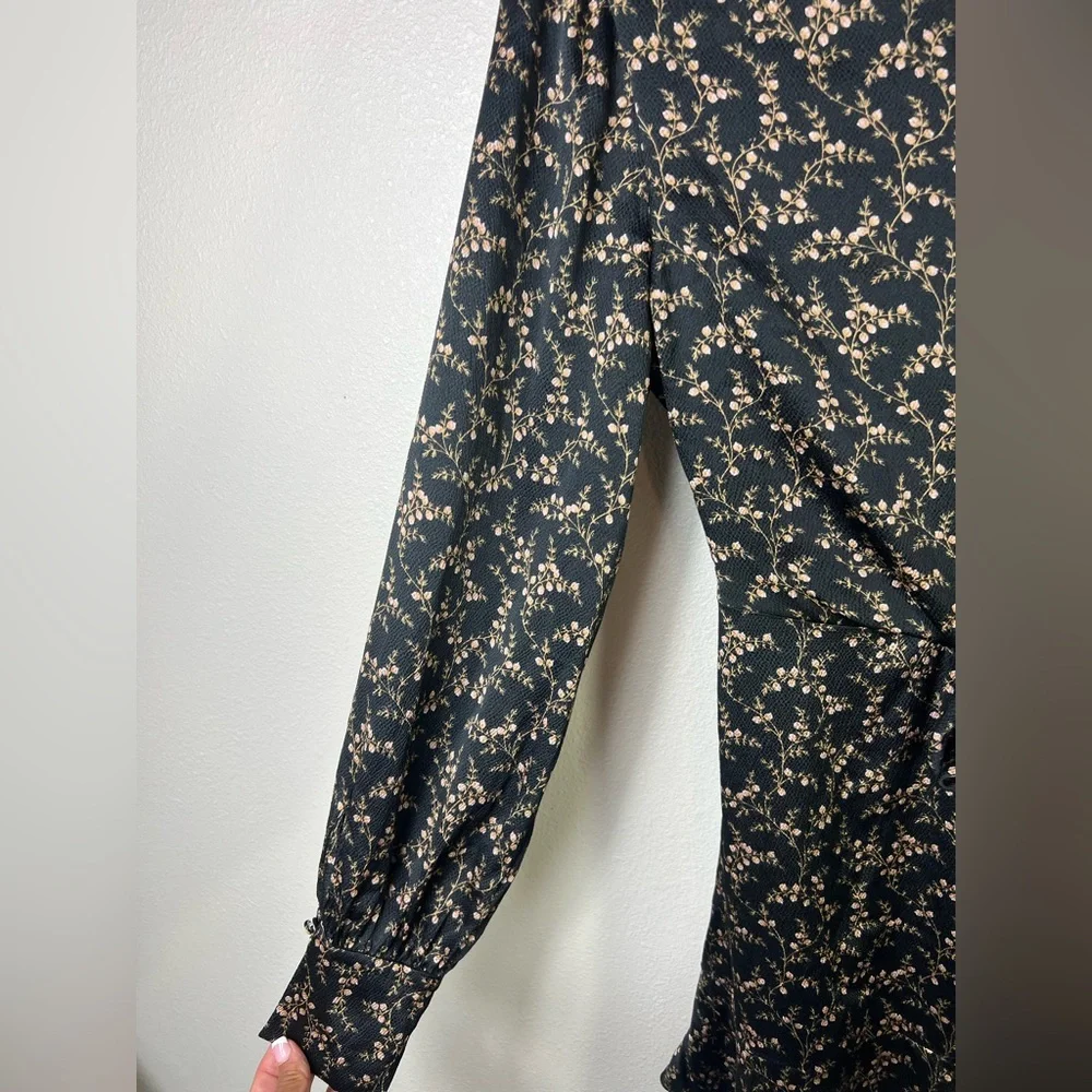 Jonathan Simkhai Hammered Silk Keyhole Tie-Front Asymmetrical Floral Dress Sz 1 - Picture 4 of 14